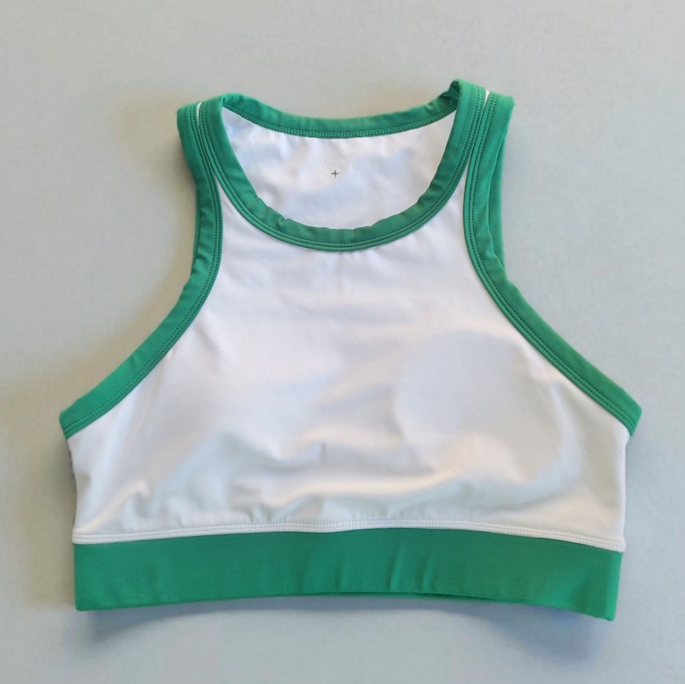 Anthro WILO The Label White & Green Contrast Trim Sports Bra Sz Lg NWOT